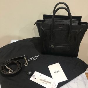 Celine Nano Luggage in Black with Silver Hardware